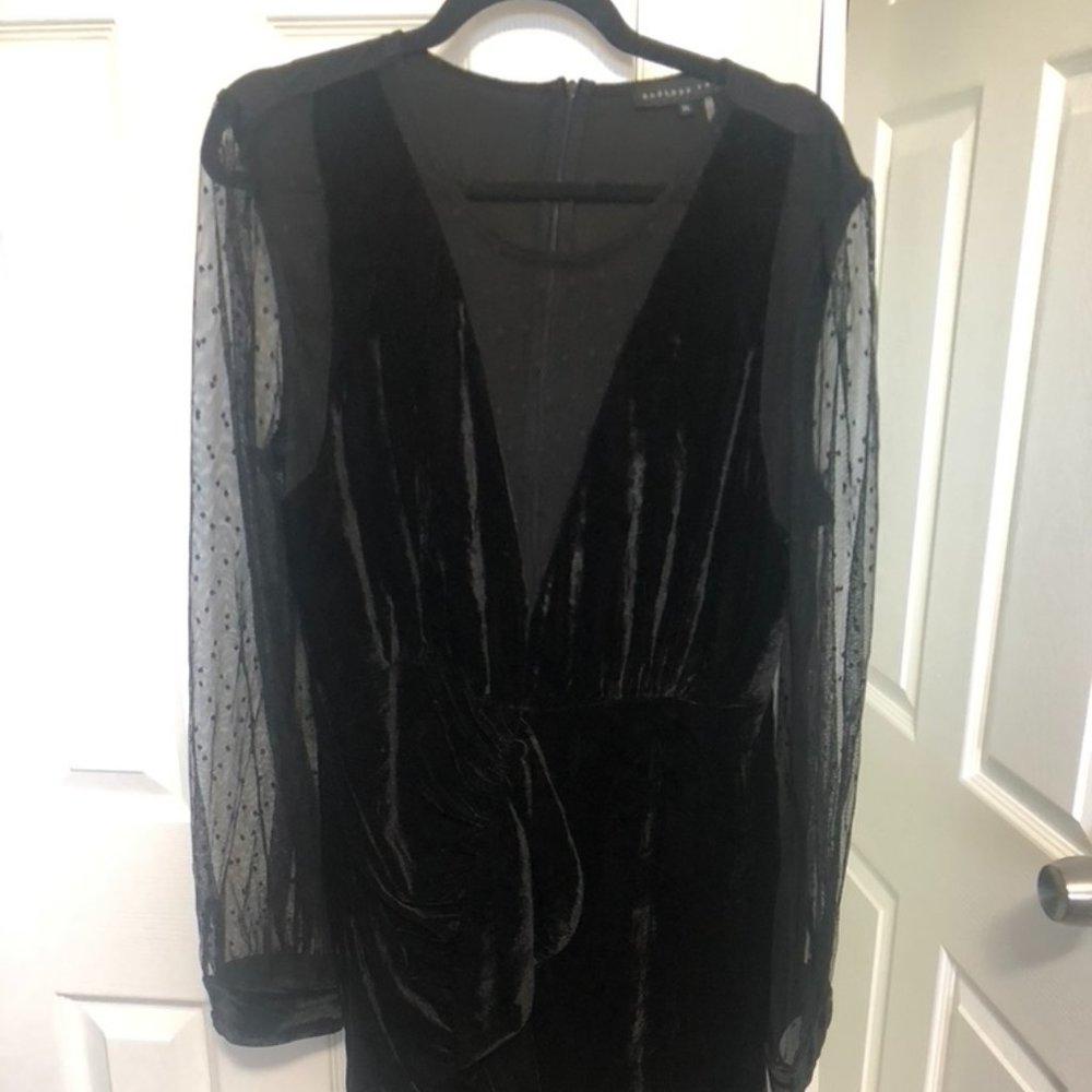 SAINT CLARA SHEER VELVET RUFFLE MINI DRESS
